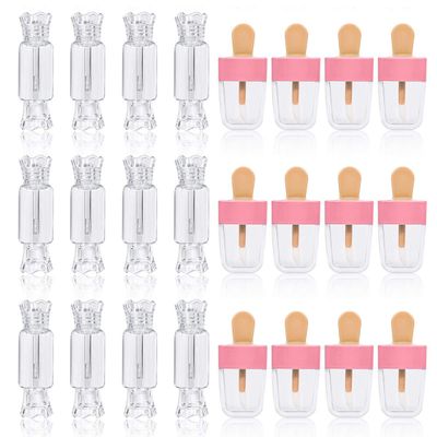 24PCS Lip Gloss Tubes - Candy Ice Cream Shape Lip Gloss Containers Empty - Refillable Clear LipglossLip Balm Containers for Girls Women DIY Cosmetics (12 candy and 12 ice cream)