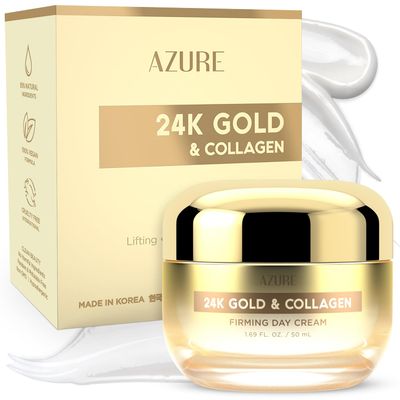 AZURE 24K Gold &amp; Collagen Firming Day Cream - Moisturizing, Illuminating &amp; Lifting | Reduces Wrinkles &amp; Fine Lines | Anti Aging &amp; Toning | Made in Korea - 50mL