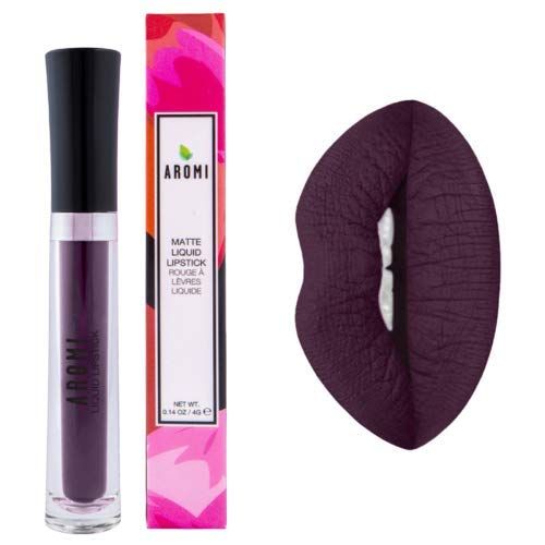 Aromi Black Plum Matte Liquid Lipstick, Dark Midnight Lip Color, Vegan and Cruelty-free, Long-lasting and Opaque Lipstick (Gothic Plum)