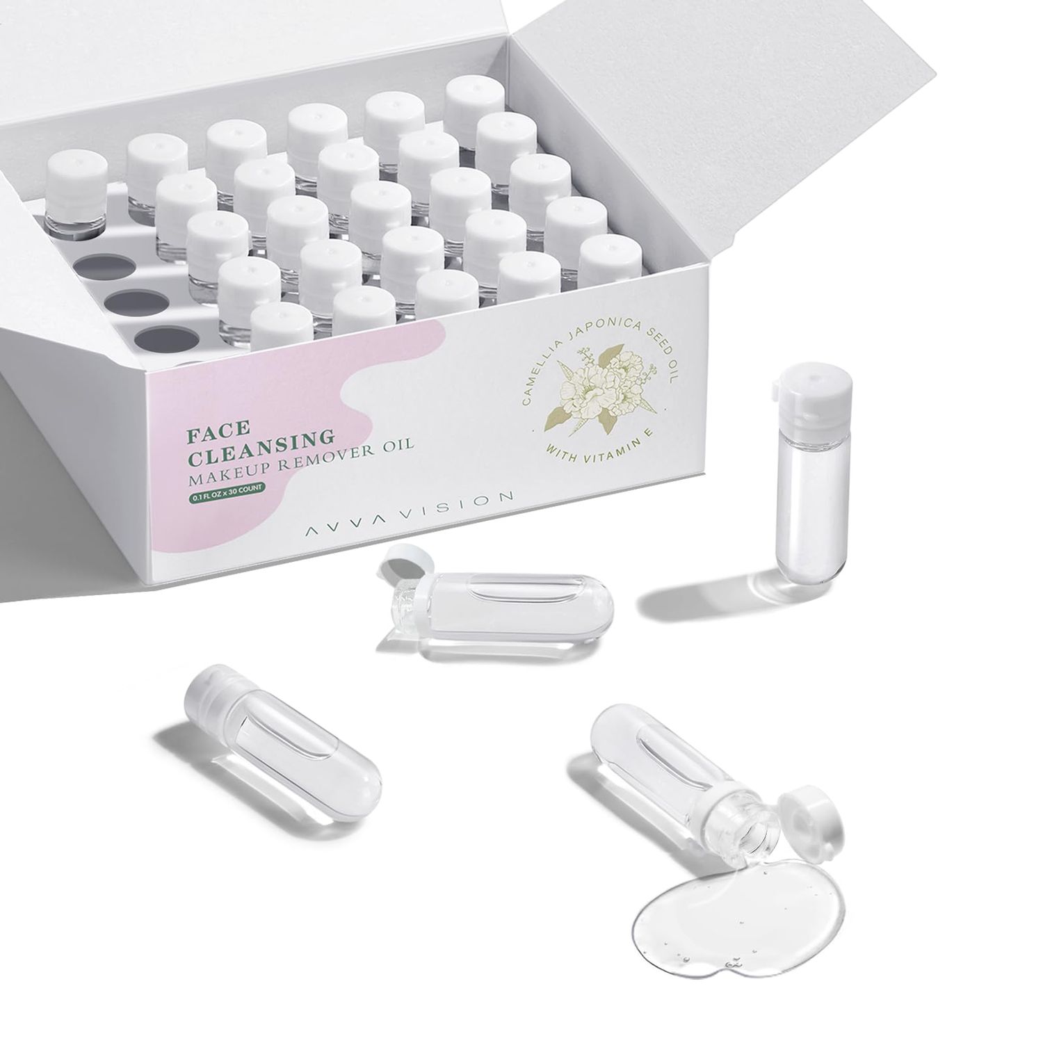 AVVA VISION Makeup Remover Oil Capsules Complete Deep Facial Cleansing On-The-Go Compact Mini Bottles All Skin Types, 30 Counts