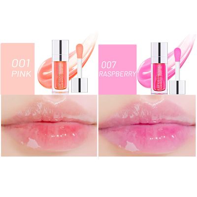 Aaiffey 2 Colors Hydrating Plumping Lip Glow Oil,Moisturizing Lip Oil Gloss Transparent Glossy Lip Gloss Primer Lip Tint for Lip Care and Dry Lip (001#007#)