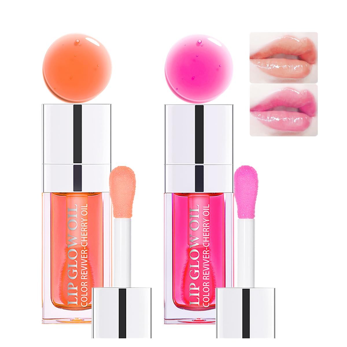 Aaiffey 2 Colors Hydrating Plumping Lip Glow Oil,Moisturizing Lip Oil Gloss Transparent Glossy Lip Gloss Primer Lip Tint for Lip Care and Dry Lip (001#007#)