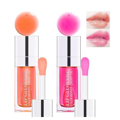 Aaiffey 2 Colors Hydrating Plumping Lip Glow Oil,Moisturizing Lip Oil Gloss Transparent Glossy Lip Gloss Primer Lip Tint for Lip Care and Dry Lip (001#007#)