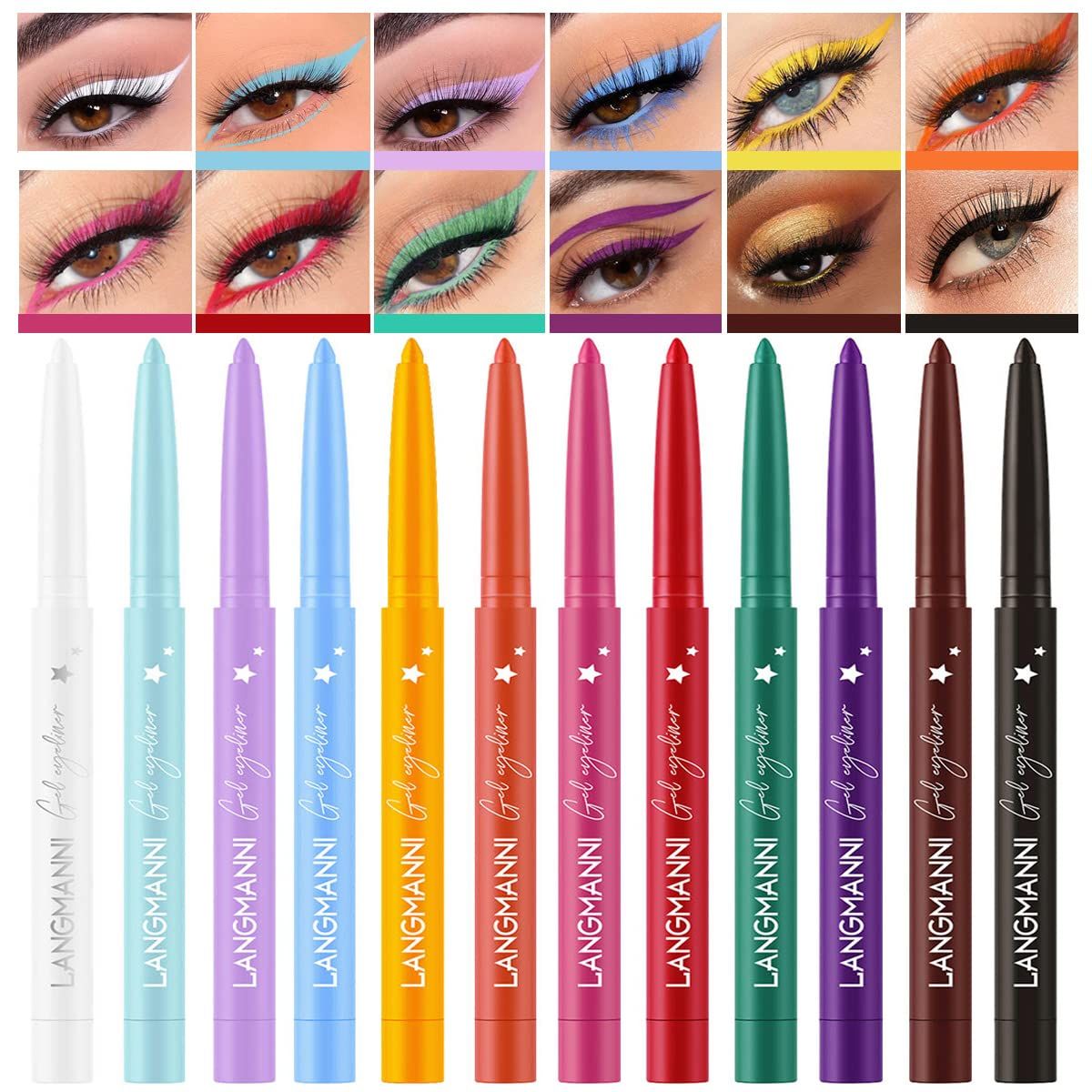 BestLand 12 Colors Eyeliner Set - Natural Black Eyeliner Cream, Waterproof, Smudge-Proof, Long-Lasting Gel Pencils - Matte Shades Eye Liner, Rainbow Eyeliner Makeup Set