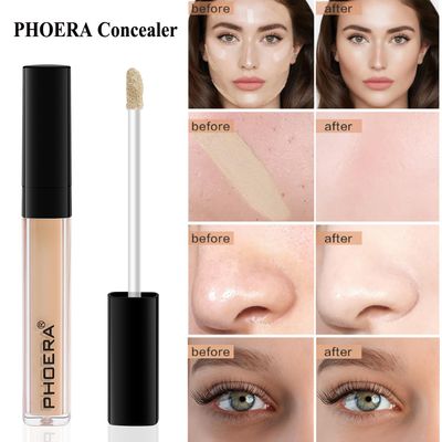 PHOERA Concealer, Lightweight, Full Coverage, Long Lasting, Corrects, Hydrates, Highlights, Matte Finish, All-Day Wear,with Concealer Brush (101#LIGHT)