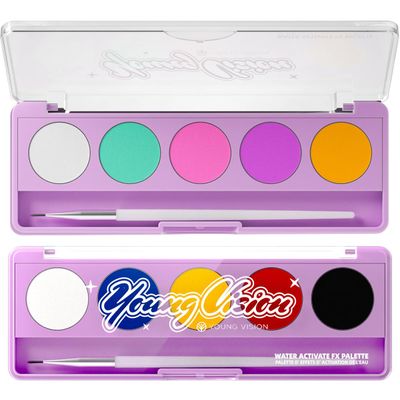 YOUNG VISION 2-PACK Water-Activated Face &amp; Body Paint Palette Set - Neon Fluorescent, Glow Under UV and Blacklight, FX Makeup for Face Painting, Blacklight Glow, Eyeliner, and Body Art