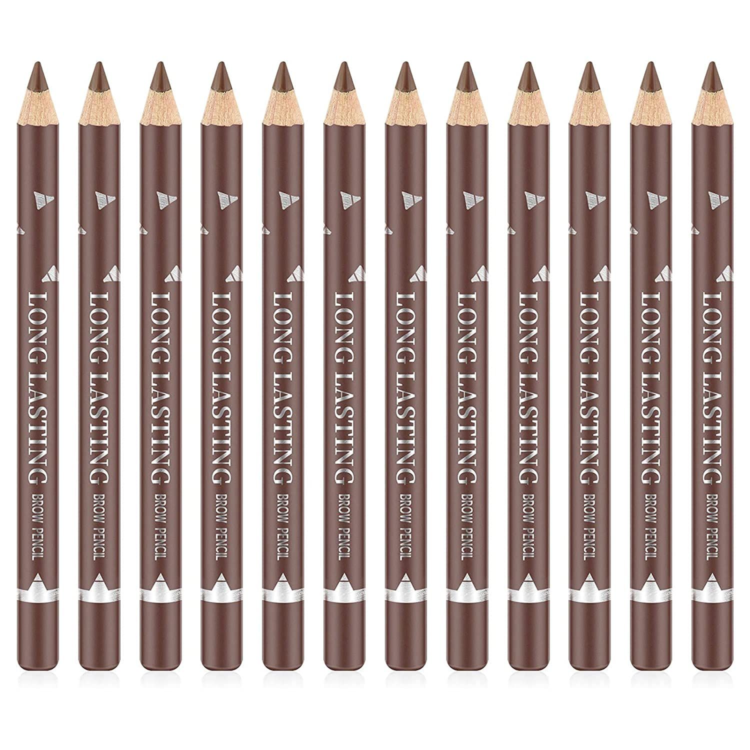 Go Ho 12 PCS Brown Eyebrow Eyeliner Pencils Makeup Pen,Sweatproof Eye Brow Pencil,Long-lasting Nice Color Eye Brow Gel Pen Makeup Brow Tint Pencils Medium Brown