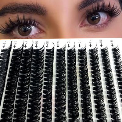 HBZGTLAD New 3D fluffy Soft Ribbon 60D80D Mink Eyelashes Bundles Eyelashes DIY Individual Clusters Lash Extensions Natural Mink Lashes (220fans 80D 9-19mm)