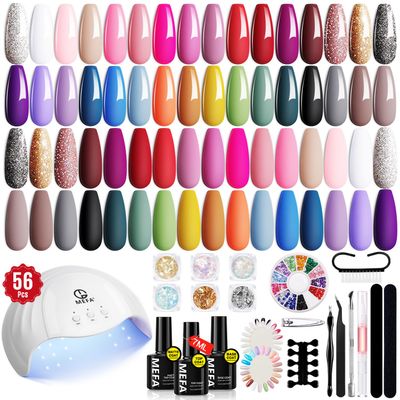 MEFA 56 Pcs Gel Nail Polish Kit with U V Light, 32 Colors All Seasons Soak Off Gel Polish Nail Set with MatteGlossy Base Top Coat Essential Manicure Tools Nails Art DIY Christmas Gifts for Women