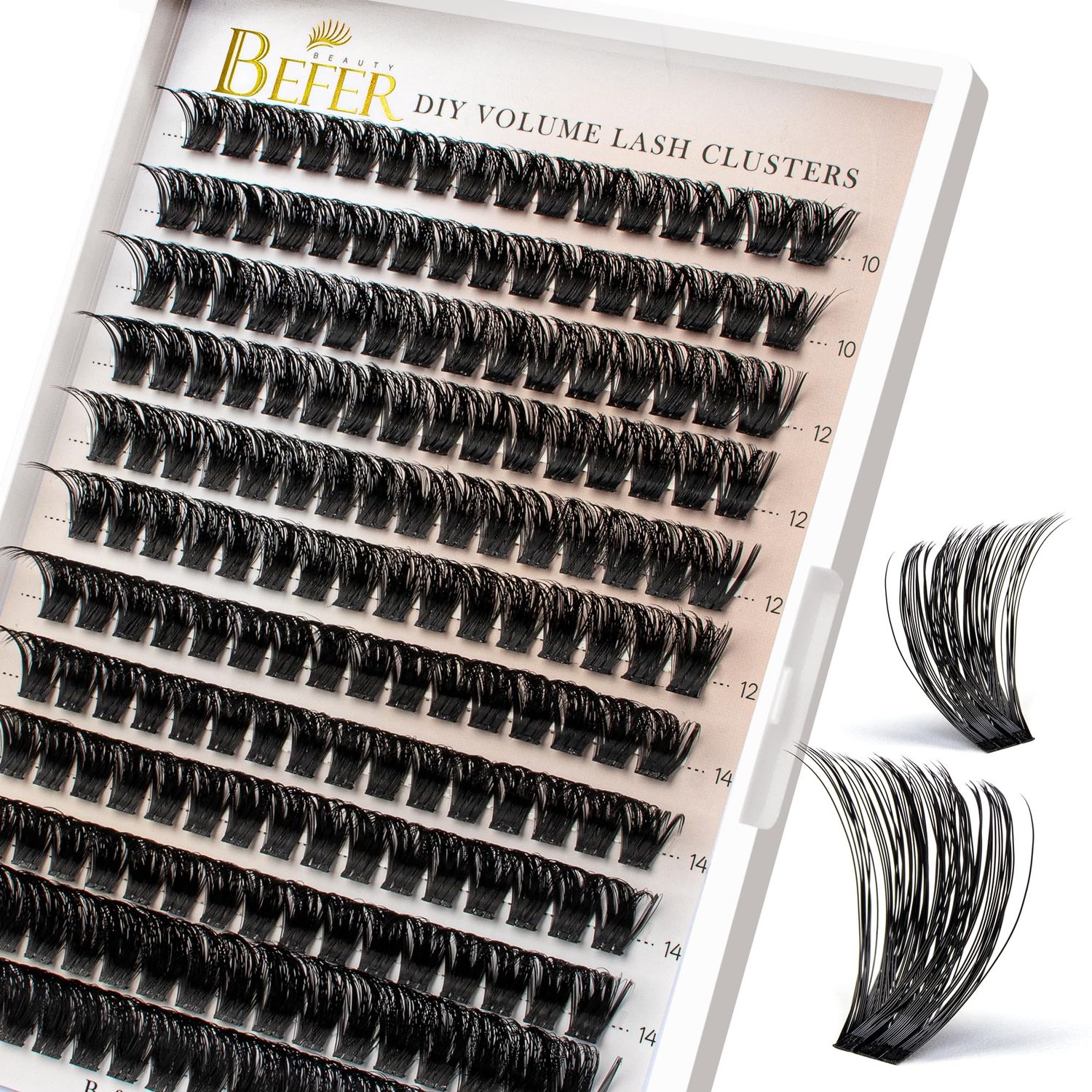 BEFER Lash Clusters, 192 Pcs D Curl Eyelash Clusters 3D Fluffy Volume Individual Lashes Extensions 10-16MM Cluster Eyelash Wispy Cluster Lashes DIY At Home(100P)