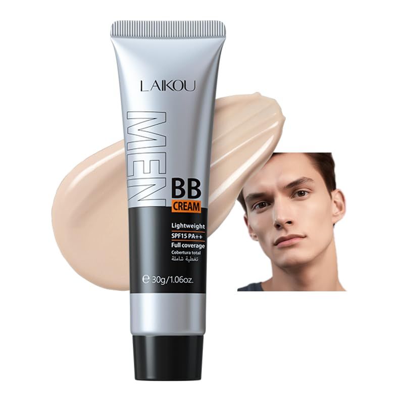 AKARY Hydrating Men BB Cream SPF 15 PA, Full-Coverage Foundation&amp;Concealer, Mens Face Moisturizer Cream Evens Skin Tone, Oil Control and Cover Flaws, Natural Finish for All Skin Types, Light 160
