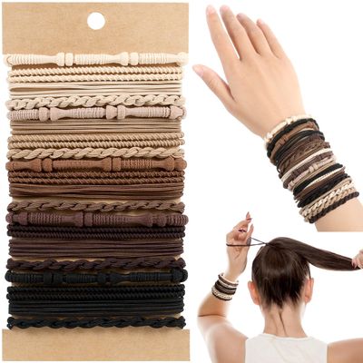 OHCISP Boho Hair Ties, 20 PCS of 4 Styles Cute Bands for Thick or Thin Hair, No Damage Elastic Bracelets, Brown Hair Accessories for Girls and Women