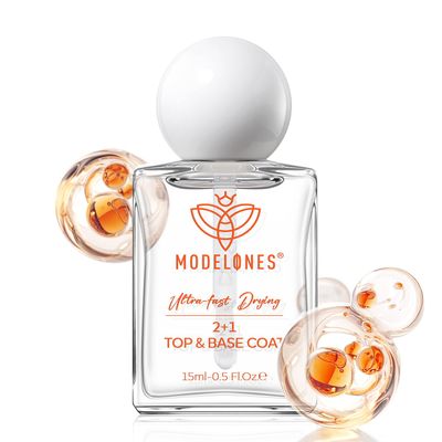 modelones 3 IN One Nail Polish Base Top Coat Nail Strengthener and Growth, 15 ml Quick Dry Clear Nail Lacquer Long Last Shine Chip Fade Resistant Nails Protect Care, Gift for Women Girls 0.5 Fl Oz