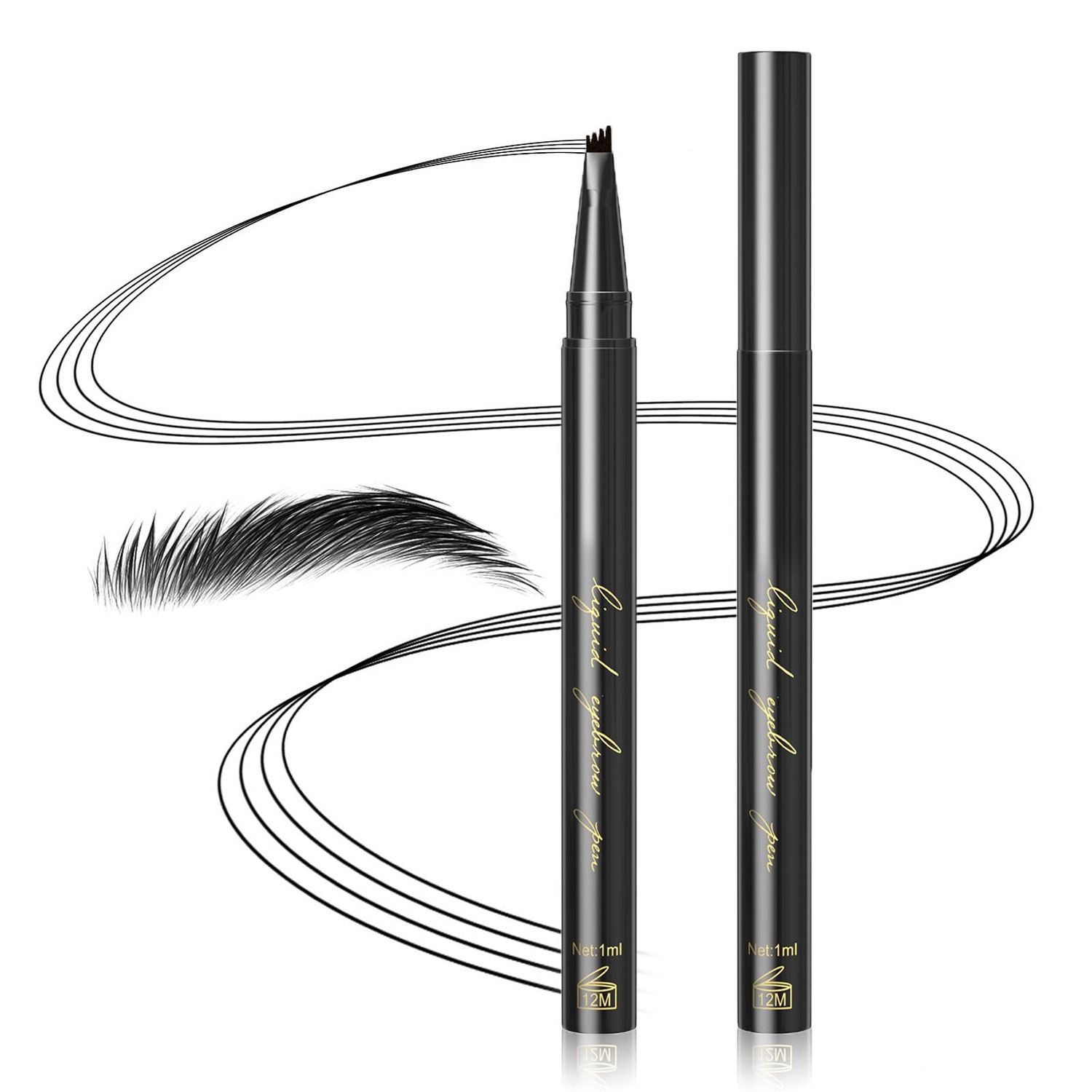 Eyebrow Pencil Microblade Eyebrow Pen - Liquid Brow Pencil with 4 Micro-Fork Tip, Waterproof Eyebrow Long-Lasting, Smudge-Proof Eyebrow Makeup, Full Eyebrow Hair Stays on All Day (Black)
