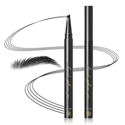 Eyebrow Pencil Microblade Eyebrow Pen - Liquid Brow Pencil with 4 Micro-Fork Tip, Waterproof Eyebrow Long-Lasting, Smudge-Proof Eyebrow Makeup, Full Eyebrow Hair Stays on All Day (Black)