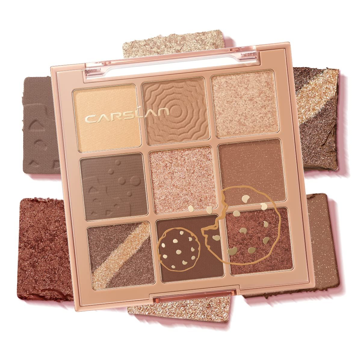 CARSLAN Eyeshadow Palette, 9 Color Longlasting Natural Nude Eye Makeup Palettes in Matte, Shimmer, Glitter Eye Shadow, High Pigmented Warm sombras para ojos for Daily Latte Makeup, 01 Dark Brown