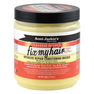 Aunt Jackie&#39;s Flaxseed Recipes Fix My Hair, Intensive Repair Conditioning Masque, Helps Prevent and Repair Damaged Hair, 15 Ounce jar