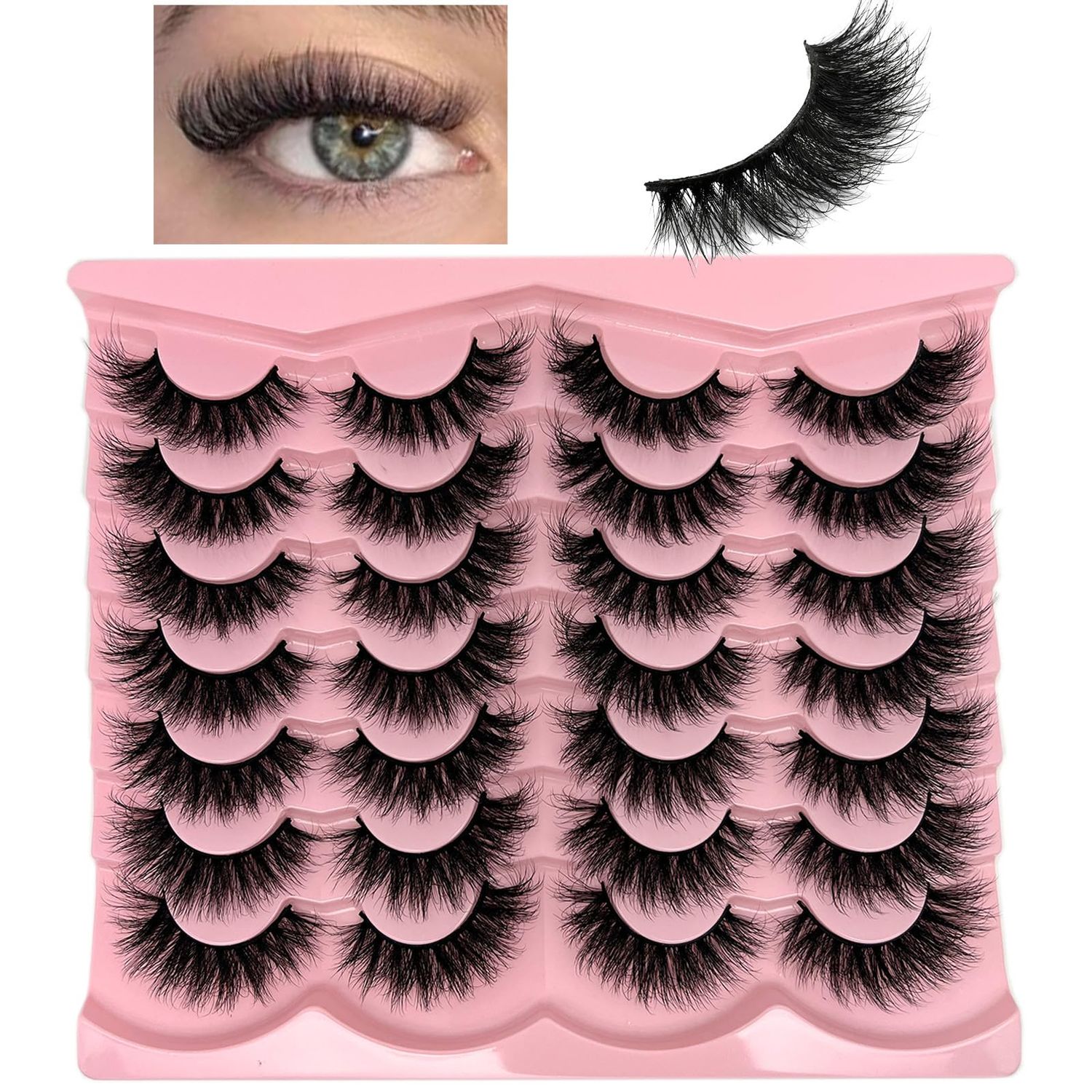 loladook Cat Eye Lashes Mink Fluffy Strip Lashes Pack C Curl Natural Flase Lashes Wispy 3D Long Fake Eyelashes Strips Faux Mink Lashes Bulk