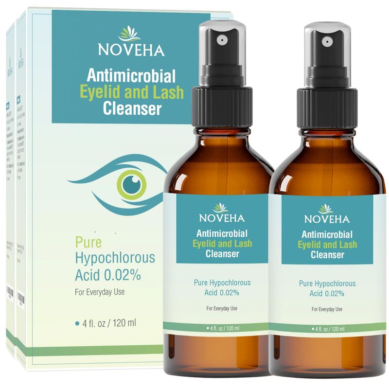 NOVEHA Eyelid and Lash Cleanser - Fast Acting Soothing Formula, Effective Relief from Irritation, Dry Eyes, Styes, Pure and Gentle Hypochlorous Acid Spray (4 Fl Oz (Pack of 2))