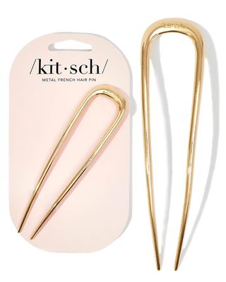 Kitsch Metal French Hair Pins for Women, Gold French Pins for Thick Hair, U Shaped Hair Pins, Metal Hair Pin for All Hair Types, Hair Sticks for Buns, French Twist Hair Pin, Hair Fork - 1pc Gold