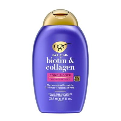 OGX Thick &amp; Full  Biotin &amp; Collagen Volumizing Conditioner, Nutrient-Infused Conditioner with Vitamin B7 Biotin Gives Hair Volume &amp; Body for 72 Hours, Sulfate-Free Surfactants, 13 fl. Oz