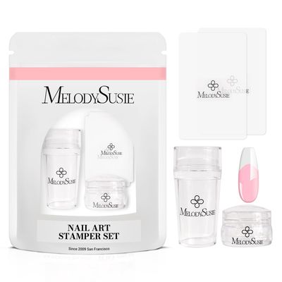 MelodySusie French Nail Stamper, Nail Stamper Kit, Silicone Nail Stamp, Long and Short Stampers with Scrapers, 4PCS Nail Stamper Tool for French Manicure DIY Home Nail Design Salon, Clear