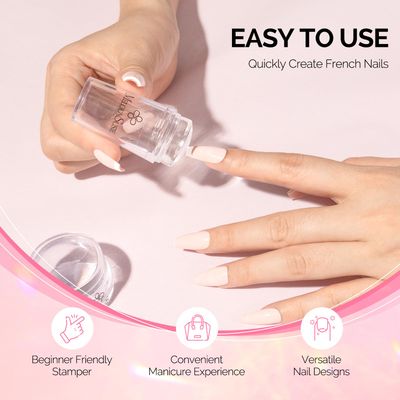 MelodySusie French Nail Stamper, Nail Stamper Kit, Silicone Nail Stamp, Long and Short Stampers with Scrapers, 4PCS Nail Stamper Tool for French Manicure DIY Home Nail Design Salon, Clear