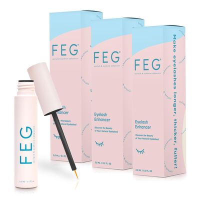 FEG Eyelash Enhancer Rapid Eyelash Growth Serum with Natural Ingredients | Lash Serum for Growing Naturally Thick, Full, and Long Eyelashes | Stimulates Natural Eyelash Growth | 3-Pack of 3ml Tubes