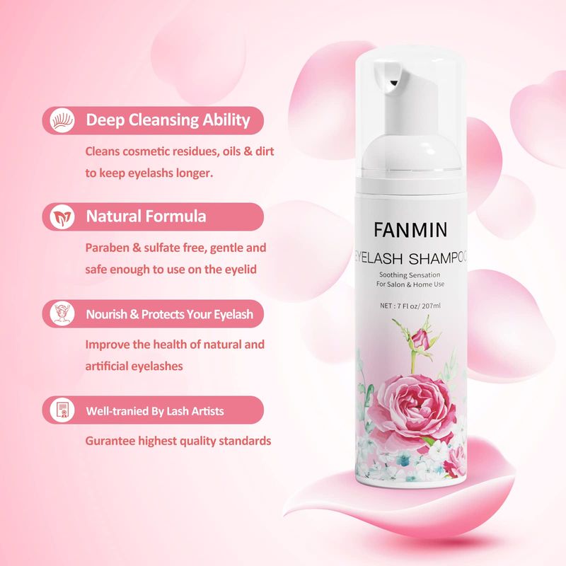 Eyelash Extension Cleanser 207ml Mascara Wand Brush Eyelid Foaming Cleanser,Eyelash Wash and Lash Bath for Extensions,Paraben &amp; Sulfate Free,Makeup Remover,Salon and Home use207ml7fl.oz)