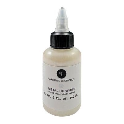 Narrative Cosmetics Metallic Alcohol Airbrush Paints - 2 fl oz, Skin Safe, Quick Dry, Waterproof, Sweatproof, Transferproof Liquid Makeup for Bodypainting, Theater, FX Makeup - Metallic White