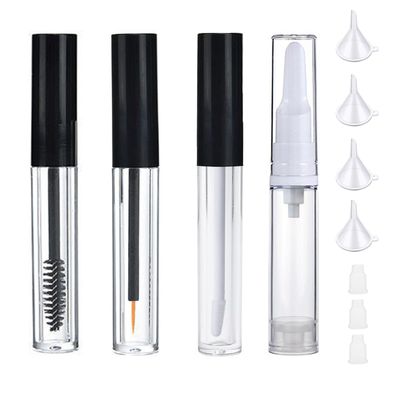 10ml Empty Mascara Tube and Wand, Lip Gloss Tubes with Wand, Eyeliner Tube with Rubber Inserts and Funnels, Airless Pump Bottles Travel Foundation Container (4 Pack)