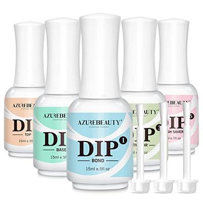 AZUREBEAUTY 53 Pcs Dip Powder Liquid Set - 15ml0.5oz Large Capacity Dipping Powder Base &amp; Top, Bond, Activator, Brush Saver for Dip Powder Nail Kit Salon Home No Nail Lamp Needed