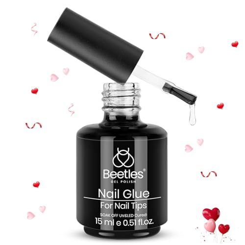 Beetles Gel Polish 9 in 1 Nail Glue with New Formula, 0.5 Fl Oz Super Strong Brush in Nail Gel Glue for False Nails Tips, Rhinestone, Base Gel, Blooming Gel, Valentine's Day Gift for Women