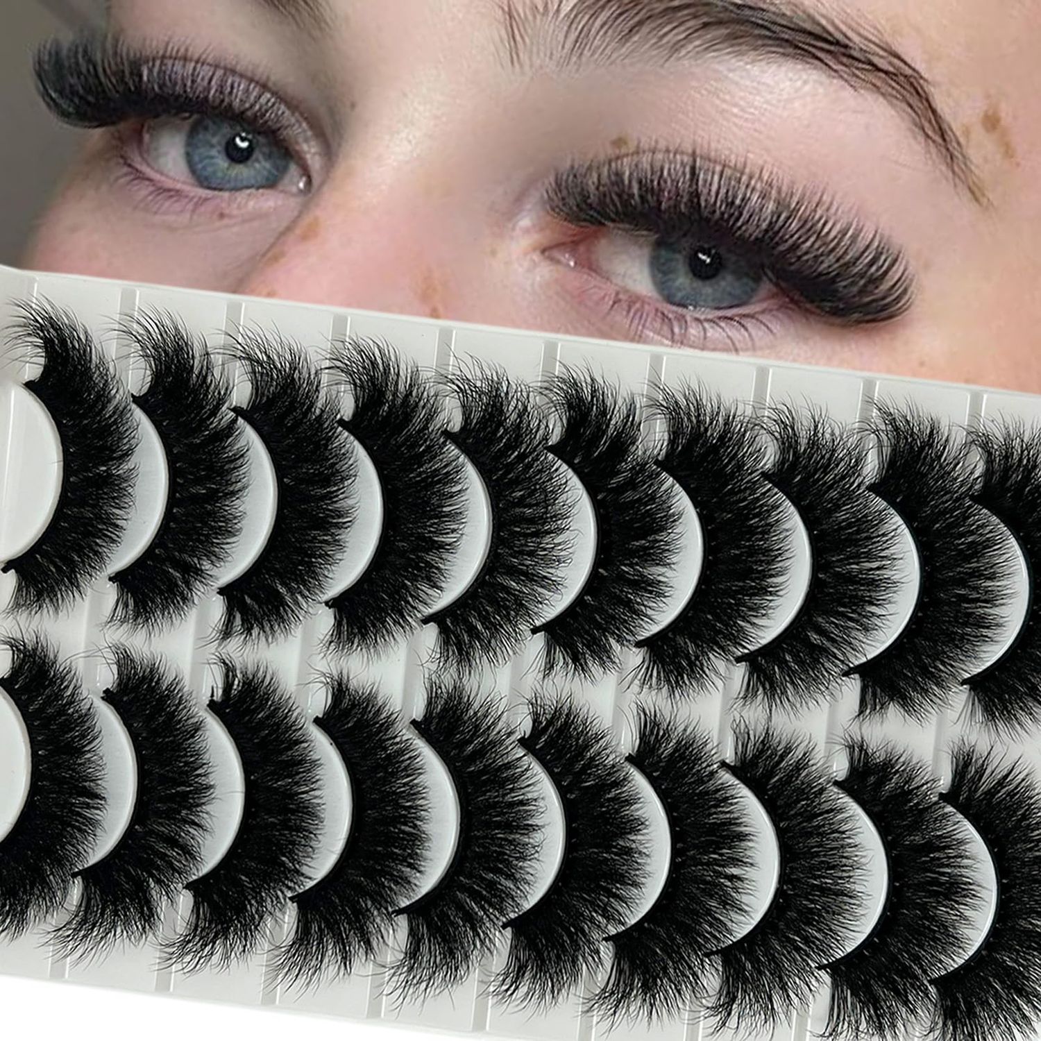 loladook False Lashes Mink Fluffy Wispy Cat Eye Lashes Pack 3D Faux Mink Full Strip Lashes Soft 18mm Long Volume False Eyelashes Natural Look