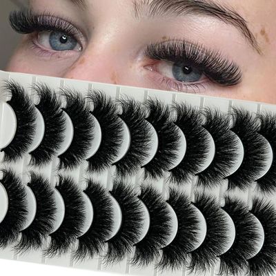 loladook False Lashes Mink Fluffy Wispy Cat Eye Lashes Pack 3D Faux Mink Full Strip Lashes Soft 18mm Long Volume False Eyelashes Natural Look