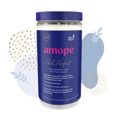 Amop Pedi Perfect Rejuvenating Foot Soak Foot Bath Bombs, Relaxing Foot Spa Fizzies with Epsom salt, Dead Sea &amp; Himalayan Salt, Tea Tree Oil, Shea Butter to Soothe, Hydrate &amp; Soften Tired Feet, 28 ct