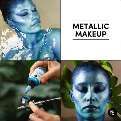 Narrative Cosmetics Metallic Alcohol Airbrush Paints - 2 fl oz, Skin Safe, Quick Dry, Waterproof, Sweatproof, Transferproof Liquid Makeup for Bodypainting, Theater, FX Makeup - Metallic White