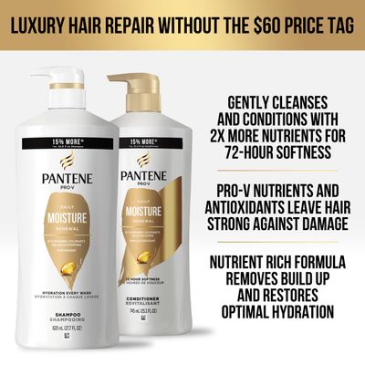 Pantene Shampoo &amp; Conditioner Set, Daily Moisture Renewal with Pro-V Nutrients for Dry, Color-Treated Hair, Long-Lasting Hydration &amp; Nourishment, 27.7 Fl Oz Each, 2-Pack  Miracle Rescue Shot (0.5 Oz)