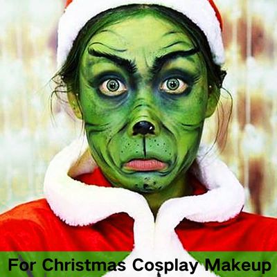 MEICOLY Christmas Makeup Kit,Christmas Green Face Paint Makeup,Wicked Witch Cosplay,Lime Green Face PaintWhite Face Paint StickBlack EyelinerRed Liquid LipsticksFalse EyelashSetting PowderSponge