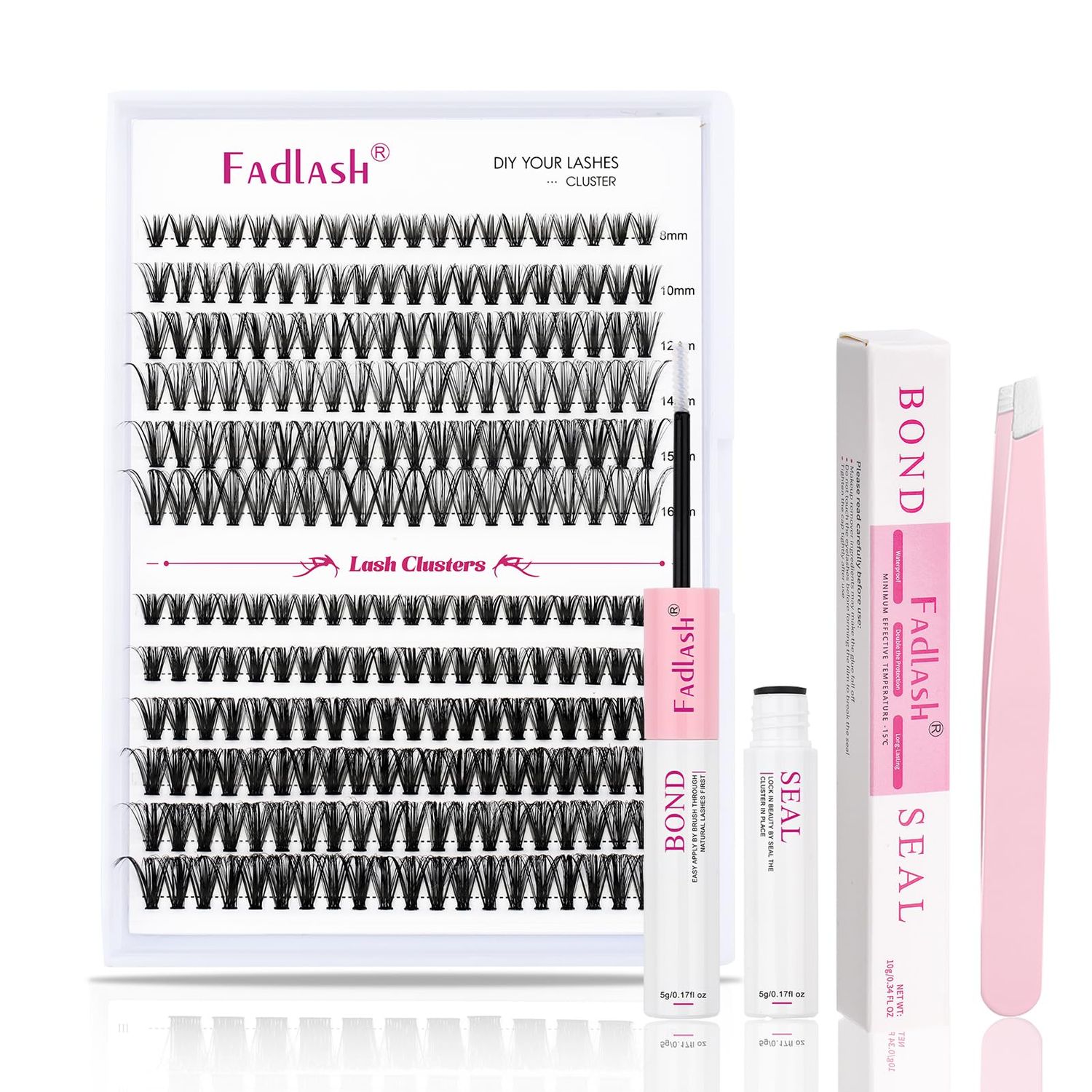 FADLASH DIY Eyelash Extension Kit, 240Pcs Lash Clusters with Lash Bond and Seal, Clusters Eyelash Applicator Tool, D Curl DIY Lash Kit (30D40D Kit)