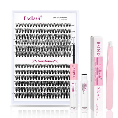 FADLASH DIY Eyelash Extension Kit, 240Pcs Lash Clusters with Lash Bond and Seal, Clusters Eyelash Applicator Tool, D Curl DIY Lash Kit (30D40D Kit)