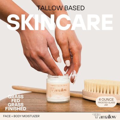 Amallow 100% Grass Fed Beef Tallow for Skin Care - Face  Body - Whipped Moisturizer for Sensitive Skin - Natural Lotion, 4 FL. oz. (Unscented)