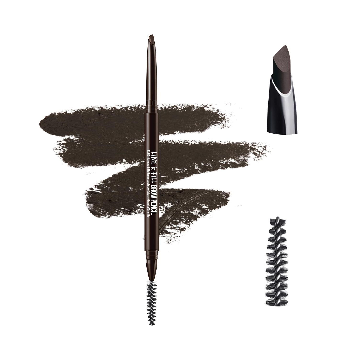 Kiss New York Professional Eyebrow Pencil, D-Shape Design for Line &amp; Fill, Dual-Sided Retractable Brow Definer with Spoolie, Silky Smooth Texture, Cruelty-Free (Granite)