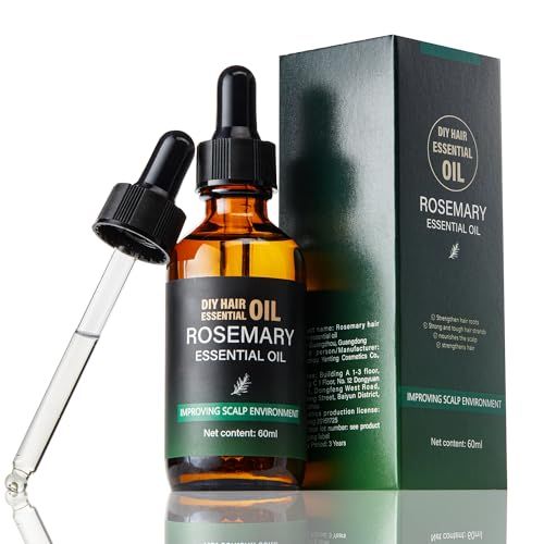 Rosemary Essential Oil for hair, Natural Rosemary Oil for Hair Growth,Hair Care,Hair Oiling,Nourishes The Scalp,Hair Growth Serum For Diffuser &amp; Cleansing Dry Scalp Care (2 Fl Oz) with Glass Dropper