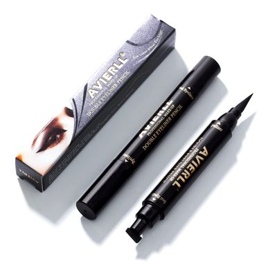 AVIERLL Winged Eyeliner Stamp-2 Pens, Waterproof Long Lasting Quick Flick Wingliner, Lasting Smudgeproof Natural Cat Eye Vamp Liquid Eye Liner Black(Small Triangle)