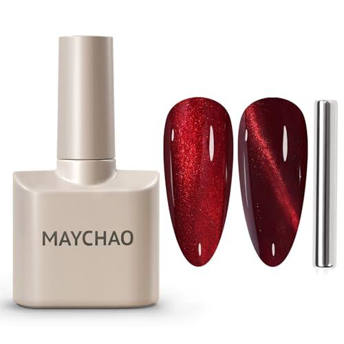 MAYCHAO 15ML Cat Eye Gel Nail Polish 1Pc Burgundy Gel Polish with Magnet Soak off Holographic Magnetic Nail Polish for Nail Art Manicure Salon DIY at Home, 0.5 OZ