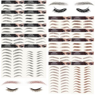 20 Sheets 196 Pairs Eyebrow Tattoo Stickers 4D Stickers Eyebrow Transfers Stickers Peel off Eyebrow Grooming Shaping Makeup Sticker for Women Girls Brown and Black