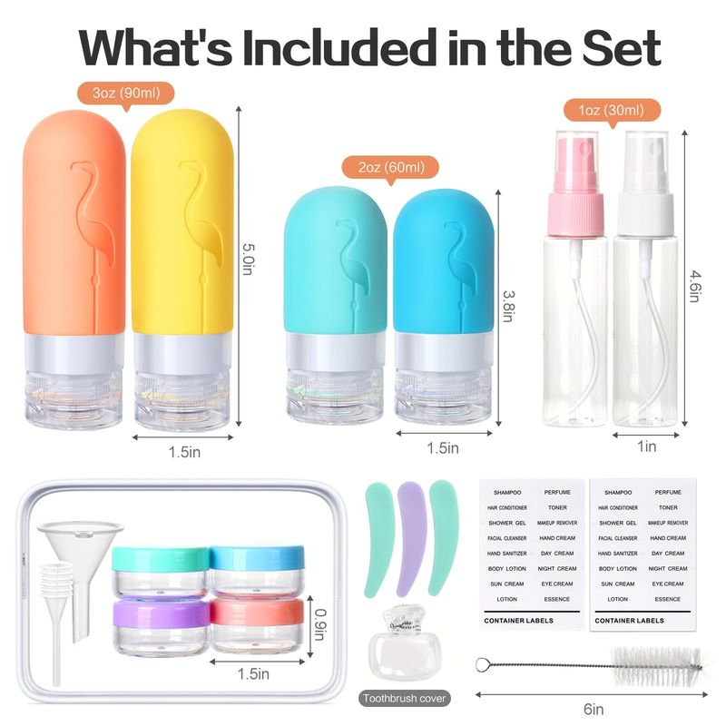 Vipop 20 Pack Travel Bottles for Toiletries, TSA Approved Silicone Travel size Containers, Leak Proof Refillable Liqus Shampoo &amp; Conditioner Travel Essentials Bottles with Clear Toiletry Bag