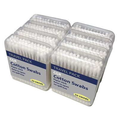 400pcs CGR Organic Cotton Swabs, 100% Cotton Double-Tipped, White Paper Sticks(compostable), Travel Pack(8 Pack of 50 Swabs Total)