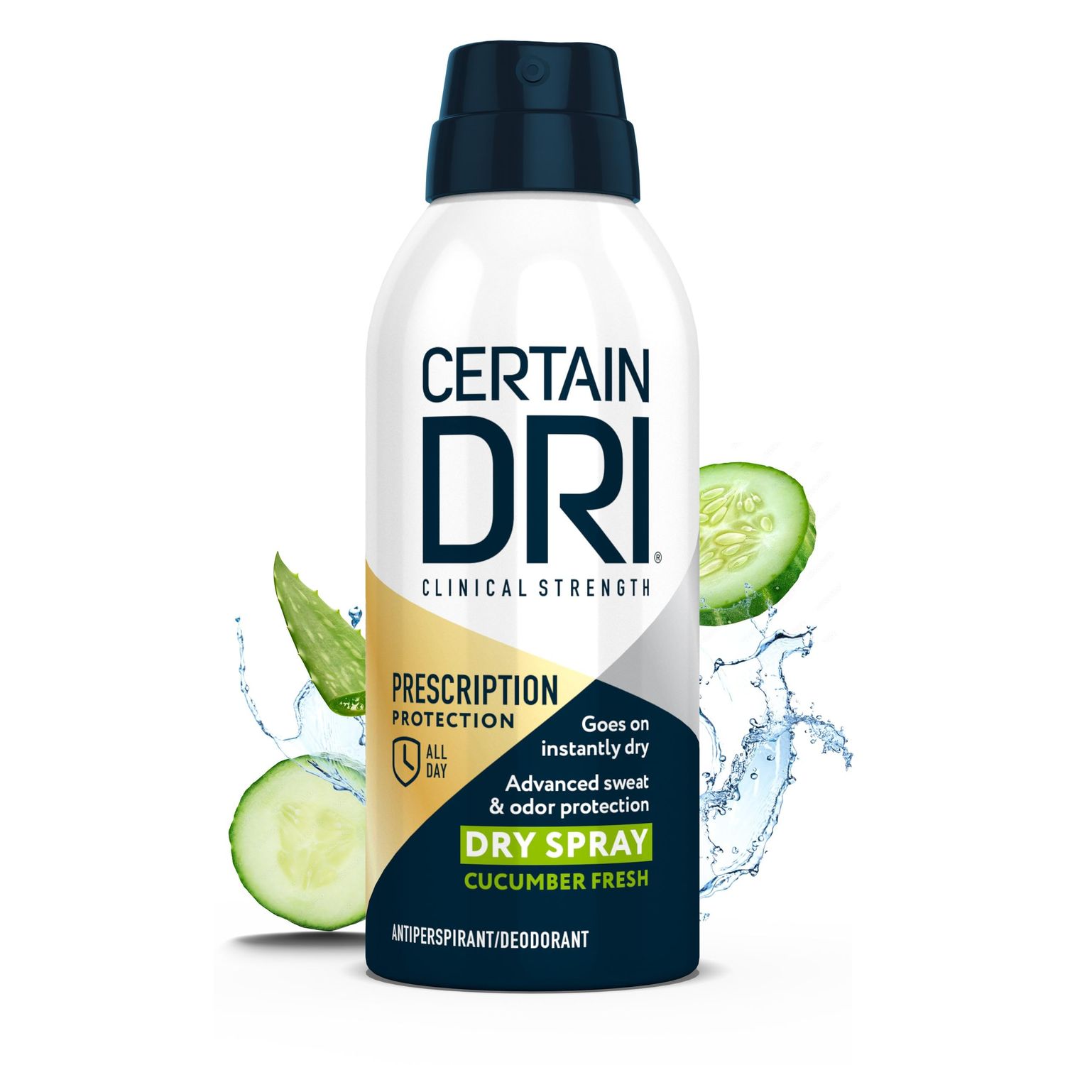 Certain Dri Prescription Strength Clinical Antiperspirant Dry Spray, Hyperhidrosis Treatment for Men &amp; Women, Long-Lasting 72hr Protection, Whole Body Spray Deodorant, Cucumber Fresh Scent, 4.2oz